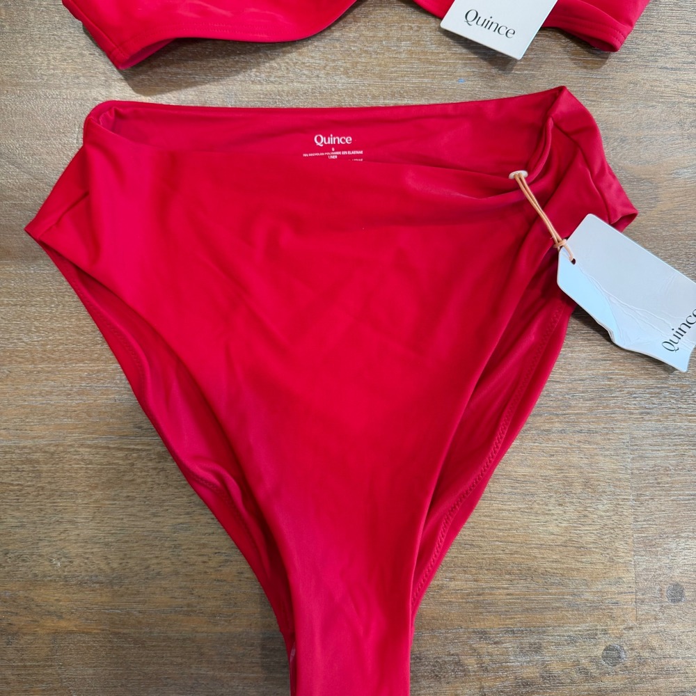 Quince Red High Waisted Bikini Set V-Neck Top High Cut Bottom Small NWT Bathing - Picture 4 of 12